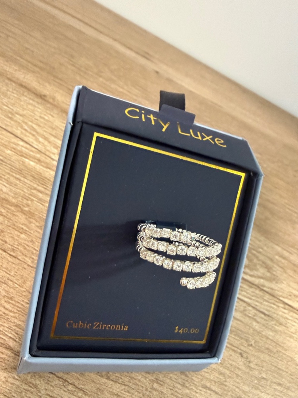 Silver Spiral Cubic Zirconia Ring - White Sparkle